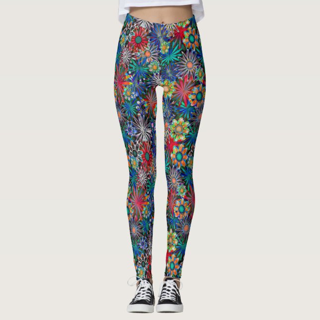 Leggings com Estampa Floral Arco-Íris (Frente)