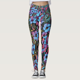Leggings com Estampa Floral Azul e Rosa Vibrante