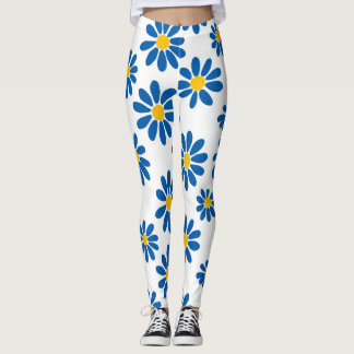 Leggings com Estampa Floral de Margaridas Azuis Ou