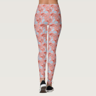 Leggings com Estampa Paisley Azul-Salmão