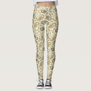 Leggings com Estampa Paisley Bege-Marrom