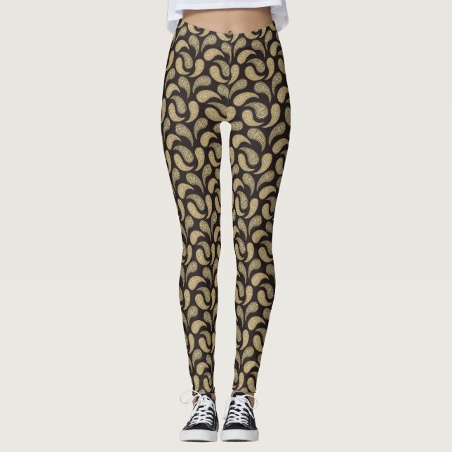 Leggings com Estampa Paisley Preto-Bege (Frente)