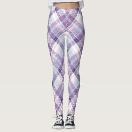 Leggings com Estampa Xadrez Azul, Roxo e Branco