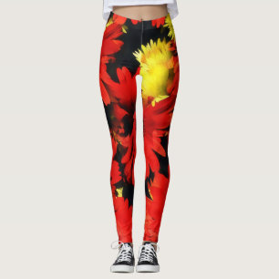 Leggings com Flores Amarelas Vermelhas da Mãe