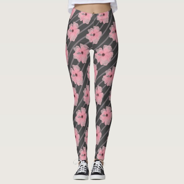 Leggings com Flores Cor-de-Rosa e Listras (Frente)