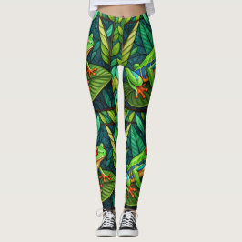 Leggings com folhas verdes vibrantes e coloridas 