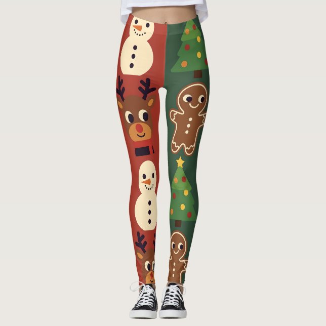 Leggings com Ícones Natalinos Retrô Festivos (Frente)