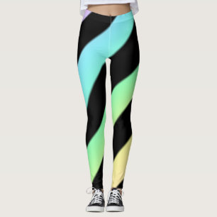 Leggings com Listras Diagonais Pastel e Preto
