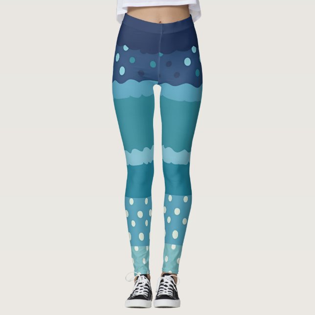 Leggings com Listras e Bolinhas em Tons de Azul (Frente)