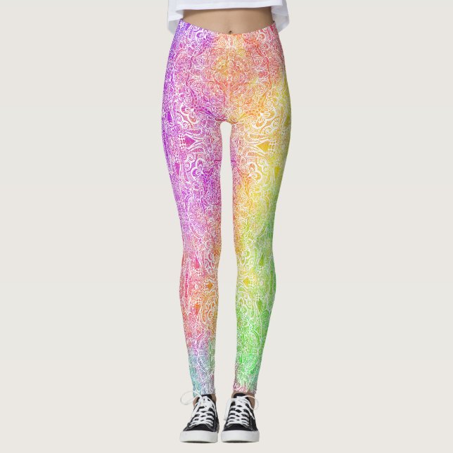 Leggings com Medalhões Arco-íris e Branco (Frente)
