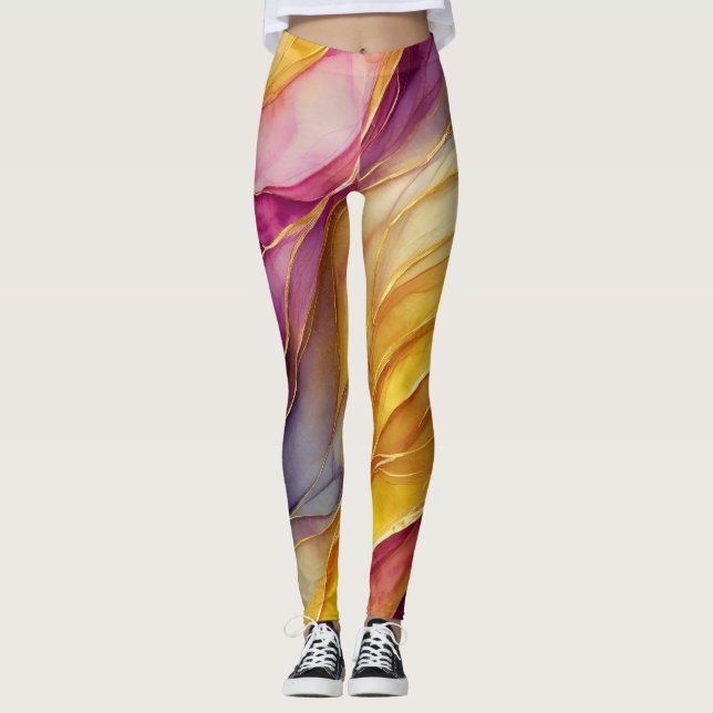 Leggings com ondas vibrantes de cor (Frente)