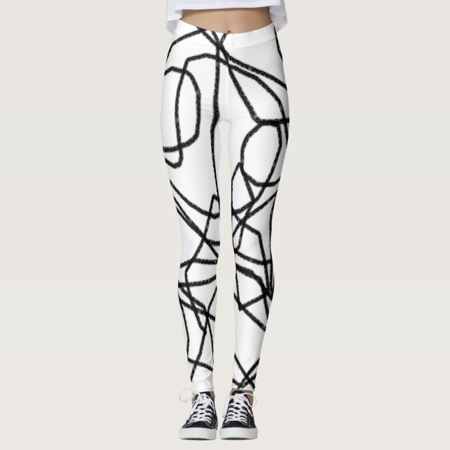 Leggings com Padrão Abstrato Preto e Branco (Frente)
