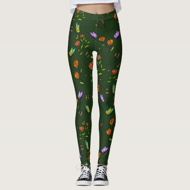 Leggings com Padrão de Borboleta Floral Whimsy Blo (Frente)