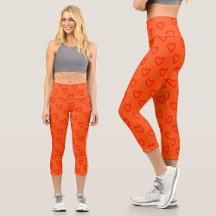 Leggings com Padrão de Corações Laranja Vermelho B