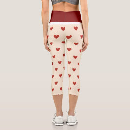 Leggings com Padrão de Corações Vermelhos em Fundo