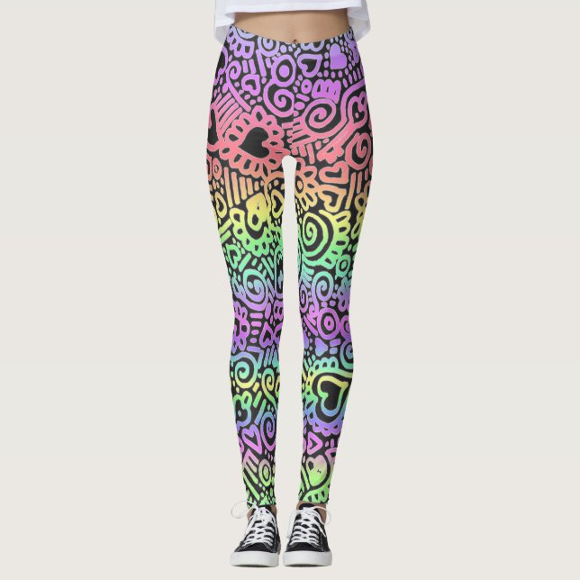 Leggings com Padrão de Doodle Pastel (Frente)