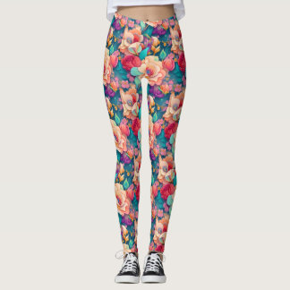 Leggings com Padrão de Flor Colorida