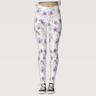 Leggings com Padrão de Flor Silvestre Lilás em Aqu