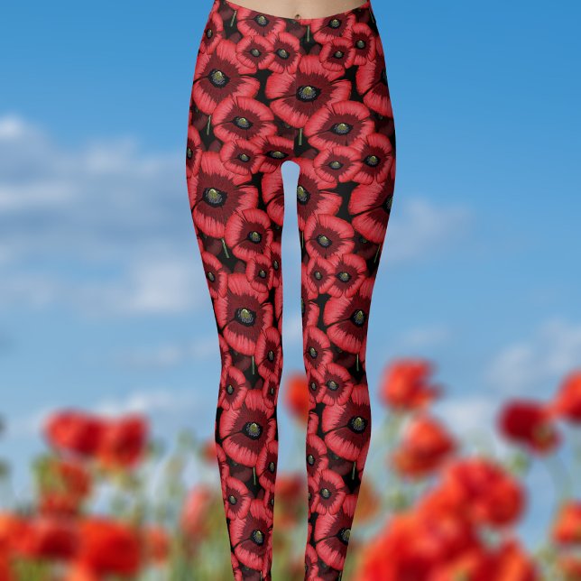 Leggings com padrão de flores de papoula vermelha  (Pop a bold pair of poppy leggings on! Perfect for summer!)