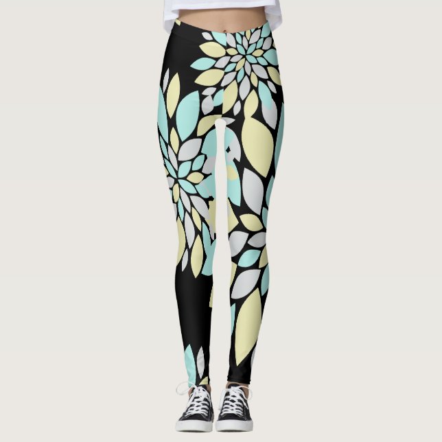 Leggings com Padrão de Flores Pétalas Pastel (Frente)