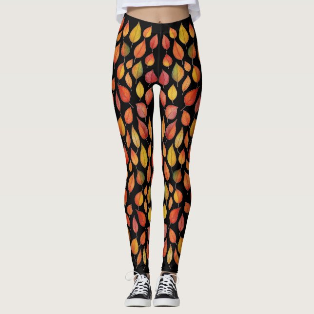 Leggings com Padrão de Folhas de Outono – Design d (Frente)