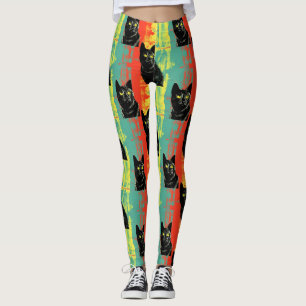 Leggings com Padrão de Gato Preto Retrô