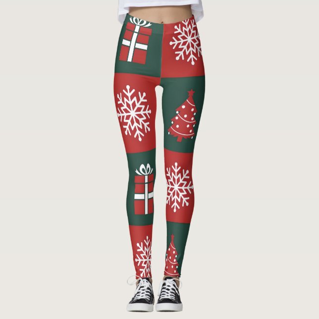 Leggings com Padrão de Ícones de Natal Modernos (Frente)