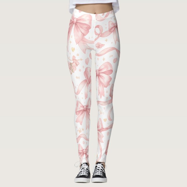 Leggings com Padrão de Laço Rosa (Frente)