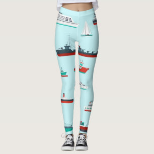 Leggings com Padrão de Navios Náuticos