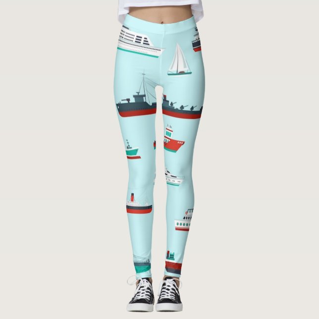 Leggings com Padrão de Navios Náuticos (Frente)