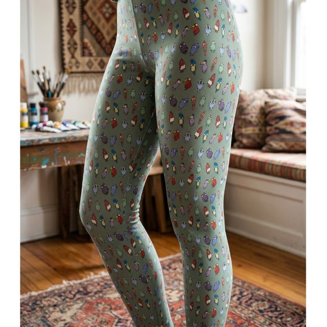 Leggings com Padrão de Pássaro de Desenho Animado  (Criador carregado)