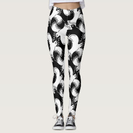 Leggings com padrão de pássaro preto e branco dive