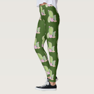 Leggings com Padrão de Planta de Cacto em Aquarela
