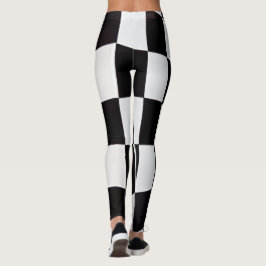 Leggings com Padrão de Quadrados Preto e Branco –