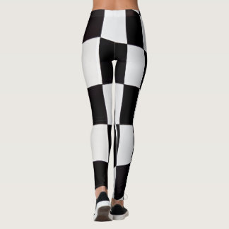 Leggings com Padrão de Quadrados Preto e Branco –