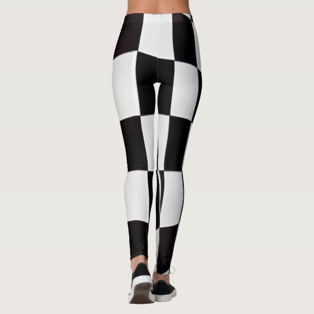 Leggings com Padrão de Quadrados Preto e Branco –  (Verso)