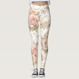 Leggings com Padrão de Rosa Vintage