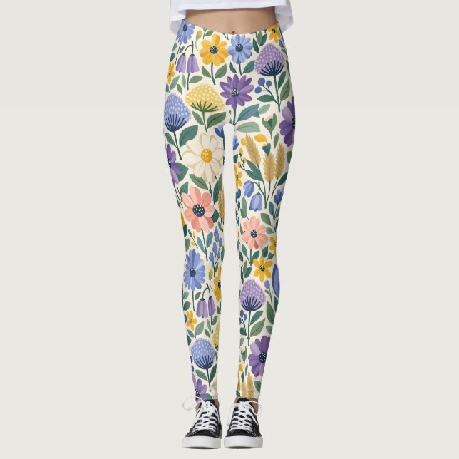 Leggings com Padrão Floral Botânico de Prado de Ve (Frente)