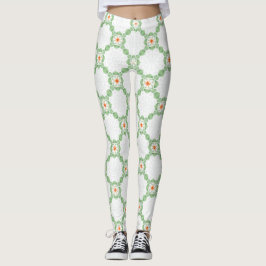 Leggings com Padrão Floral de Folhas em Verde Past