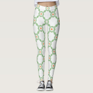Leggings com Padrão Floral de Folhas em Verde Past