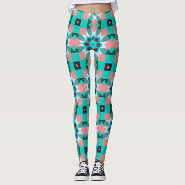 Leggings com Padrão Mediterrâneo Moderno (Frente)