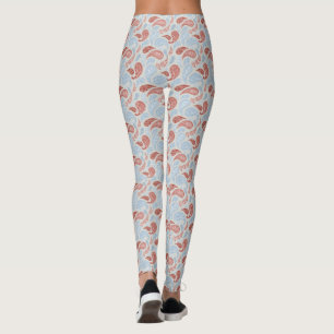 Leggings com Padrão Paisley Fumaça-Vermelho-Azul