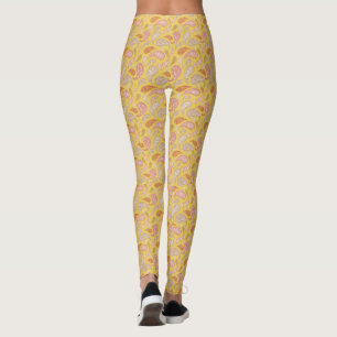 Leggings com Padrão Paisley Marrom-Amarelo