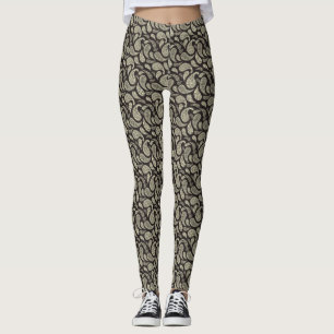 Leggings com Padrão Paisley Preto-Crema