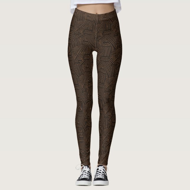 Leggings com Padrão Tiki Vintage Marrom e Preto (Frente)