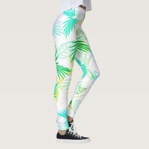 Leggings com Padrão Tropical de Folhas de Palmeira