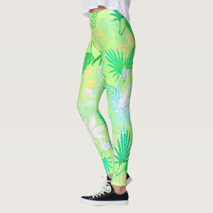 Leggings com Padrão Tropical de Folhas de Palmeira