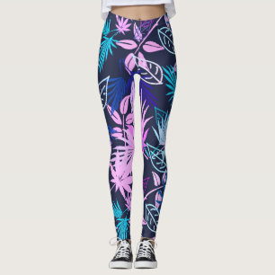 Leggings com Padrão Tropical de Folhas de Palmeira