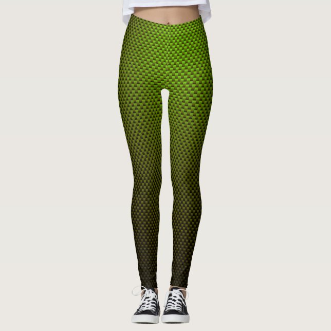 Leggings com padrão verde de fibra de carbono pret (Frente)