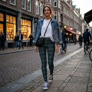 Leggings com padrão xadrez tartã verde e azul